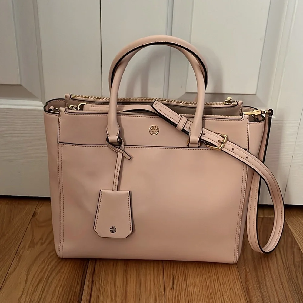 NWOT Tory Burch Saffiano Leather Pink Robinson double zip tote bag - Picture 7 of 16